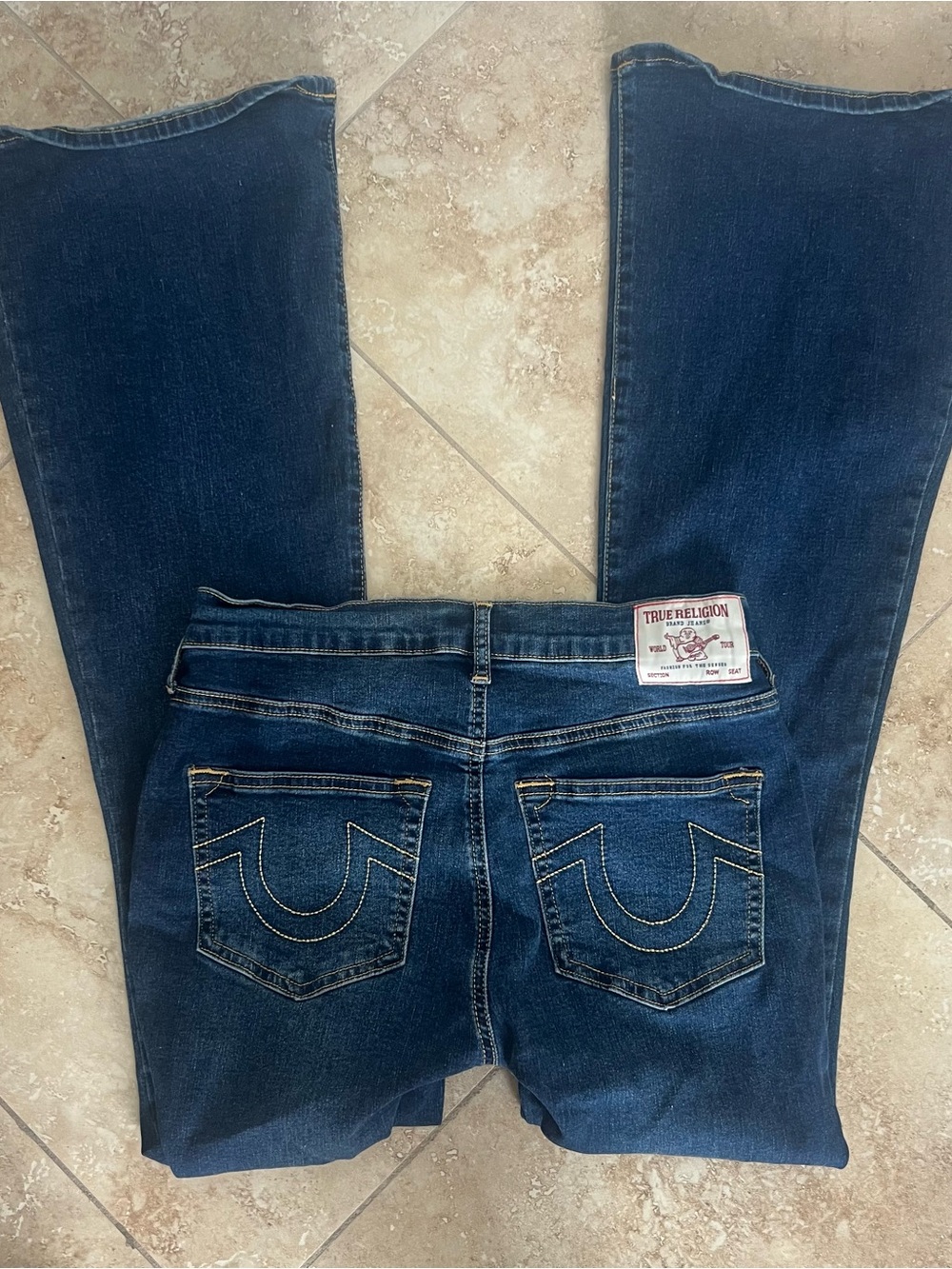 True Religion Women's Dark Blue high rise flared jeans